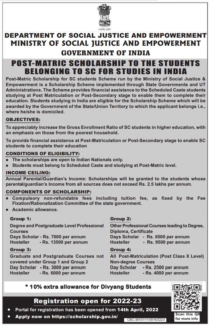 Post-Matric Scholarship Form 2022