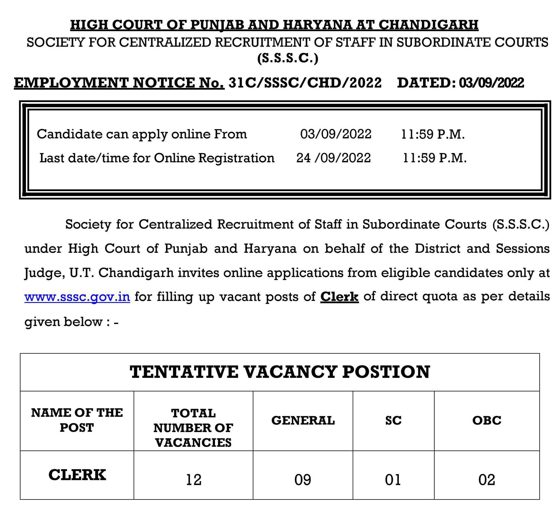 Punjab and Haryana High Court Clerk Recruitment 2022 Haryana Alert