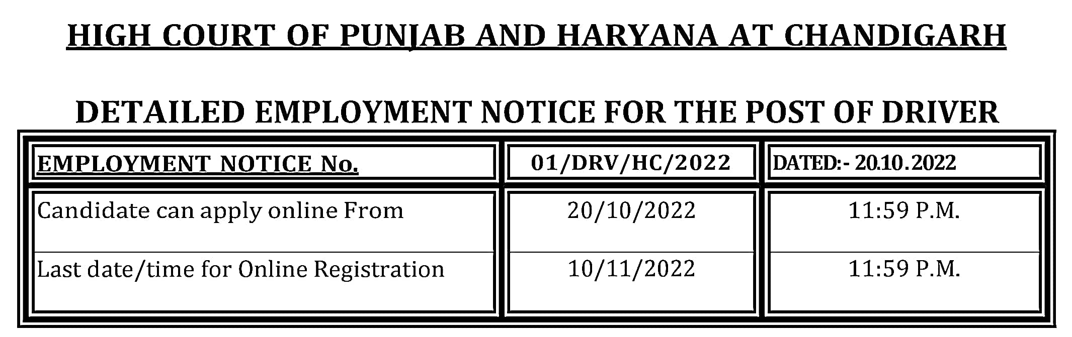 Punjab and Haryana High Court Driver Recruitment 2022