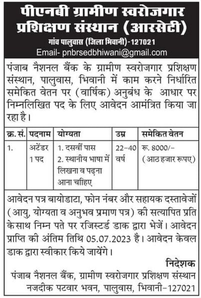 Haryana PNB RSETI Recruitment 2023 Haryana Alert