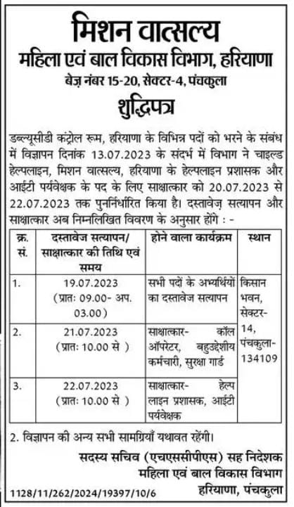 WCD Haryana Recruitment 2023